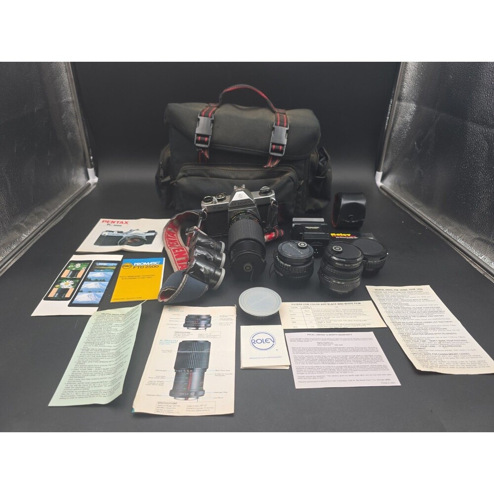 Vintage Pentax K1000 50mm Lens Accessories Manual Asahi Film Camera Photography